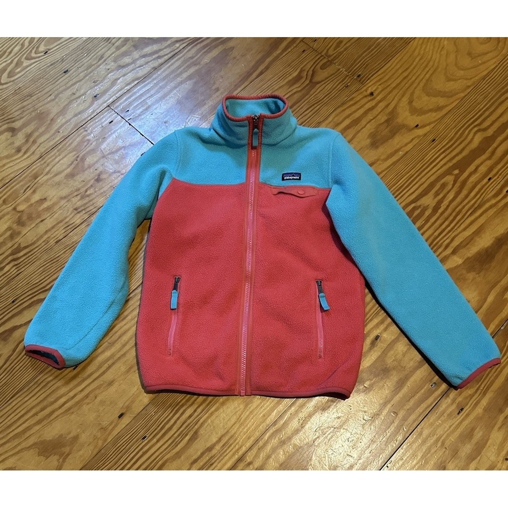 Patagonia Kids Two-Tone Coral and Aqua Fleece Jacket